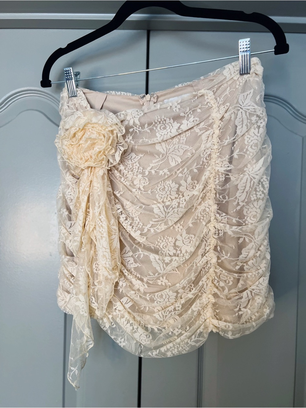 Rare London Cream Lace Ruched Skirt | Coquette Fairy Grunge Y2K Convertible Top